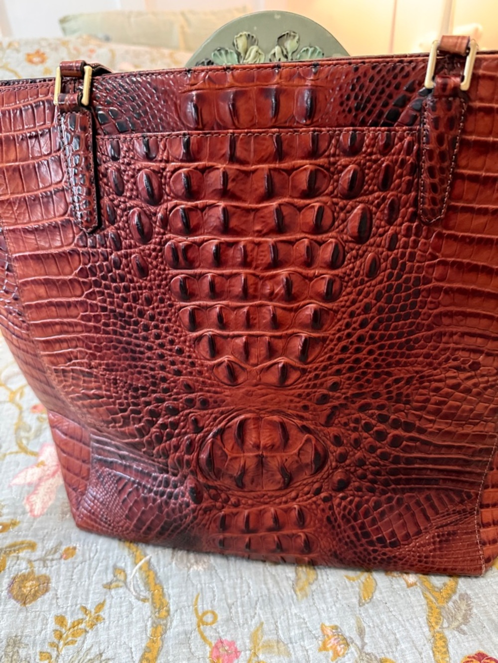 Brahmin Croc-Embossed Leather Tote in Burgundy - Picture 8 of 14